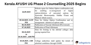 Kerala AYUSH UG Phase 2 Counselling 2025 Begins; Final Allotment by October 7
